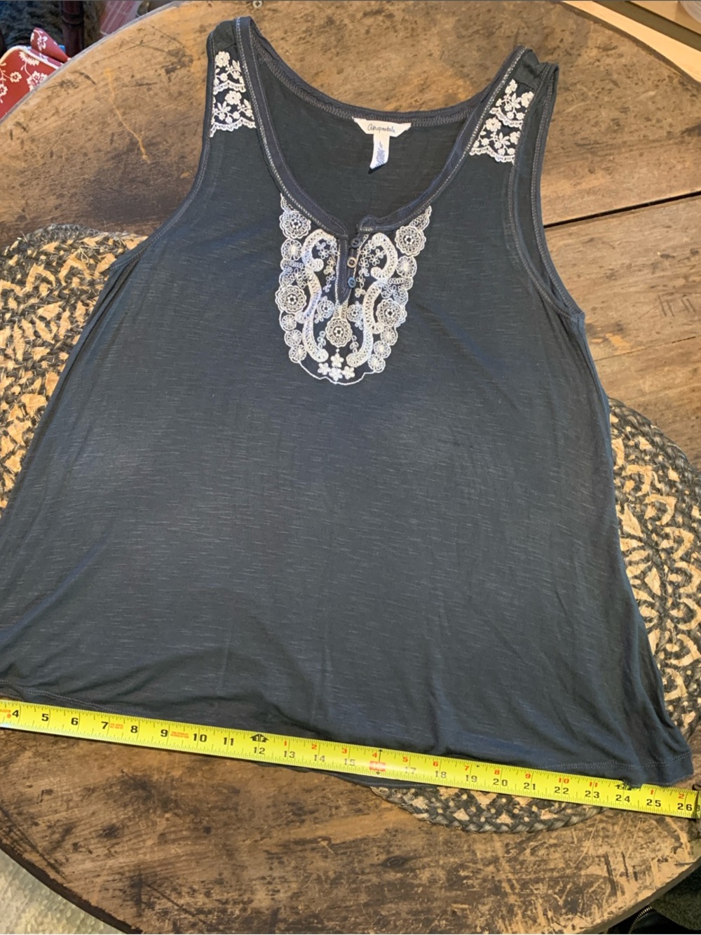 Aeropostale Slate Grey Tank with Silver Lacey Embroidery